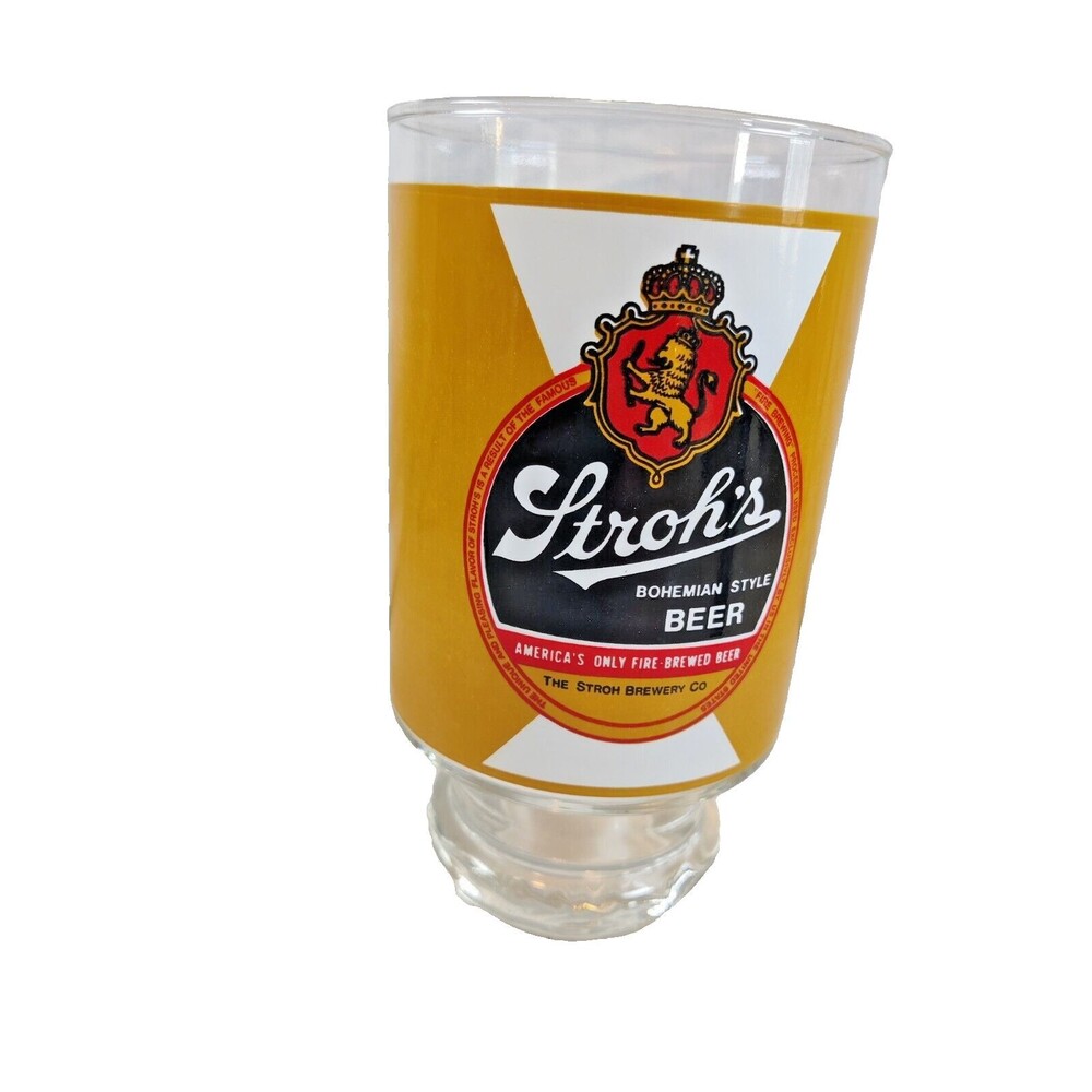Vintage Detroit Stroh's Beer Glass 32 Oz Giant Fire Brewed Bohemian Barware